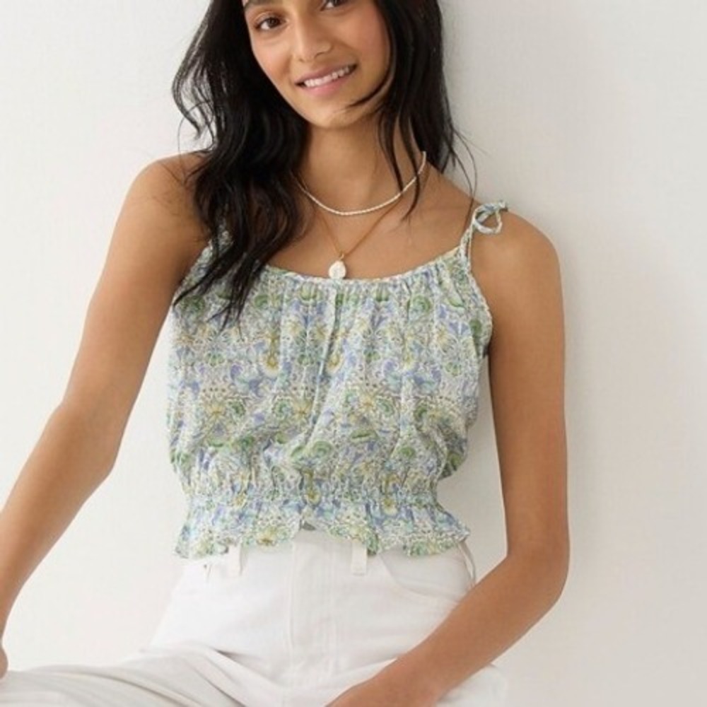NWT J.Crew Organic Cotton‎ Ruffle Waist Tank in Liberty Lodden Fabric Fairy XL